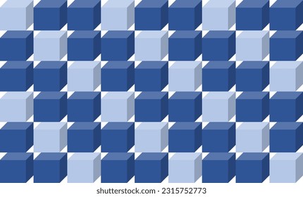 3D-Würfel mit blauem Ton, nahtloses Wiederholmuster, vollwertiges Bilddesign für Stoffdruck oder Tapete, abstrakte blaue Wand