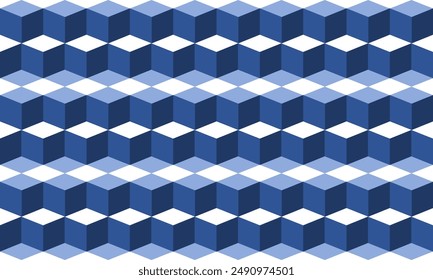 blue tone cube 3D seamless repeat pattern, replete image design for fabric printing or wallpaper, blue abstract wall
