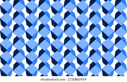 Blue tone cube 3D seamless repeat pattern, replete image design for fabric printing or wallpaper, blue abstract wall, checkerboard boxes