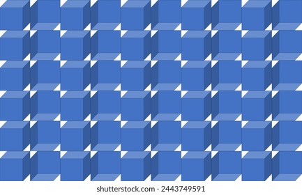 blue tone cube 3D up side down seamless repeat pattern, replete image design for fabric printing or wallpaper, blue abstract wall, up and down