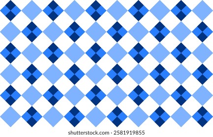 Blue tone diamond checkerboard repeat pattern, replete image, design for fabric printing, print patter, rectangle square