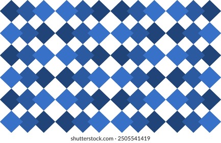 Blue tone Diamond checkerboard strip repeat pattern, replete image, on isolated white background design for fabric printing