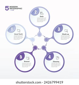 Blue tone, modern infographic template with 5 steps and mental icons, process or options, process chart, Used for process diagram, presentations, workflow layout, flow chart, infograph.