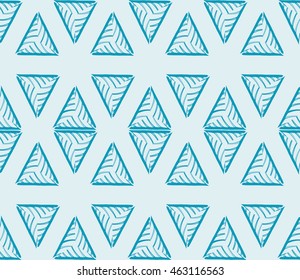 Blue tone. Seamless vector illustration depicting repetitive geometric patterns made in the form of sketches.