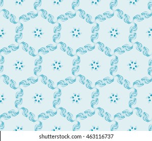 Blue tone. Seamless vector illustration depicting repetitive geometric patterns made in the form of sketches.