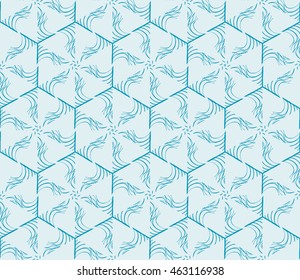 Blue tone. Seamless vector illustration depicting repetitive geometric patterns made in the form of sketches.