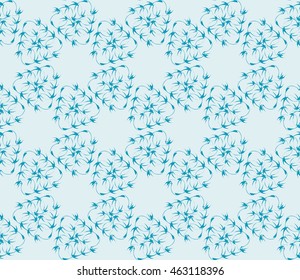 Blue tone. Seamless vector illustration depicting repetitive floral patterns made in the form of sketches.