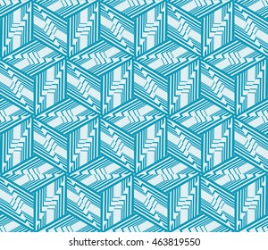 Blue tone. Seamless vector illustration depicting repetitive geometric patterns.