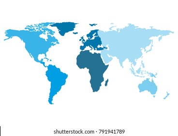 Blue tone world blank map, Isolated on white background.