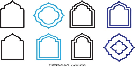 Colección de marco islámico en tonos azules para arquitectura y diseño de arte