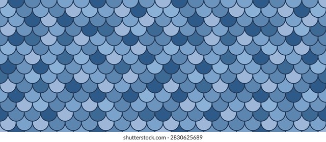 Blue Toned Seamless Scale Pattern, Scallop and Shingle Texture, Geometric Vector Design for Wallpaper, Textile, Fabric, Roof Tile, Packaging, Ceramic and Surface Design
