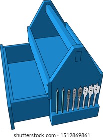Blue tool box, illustration, vector on white background.