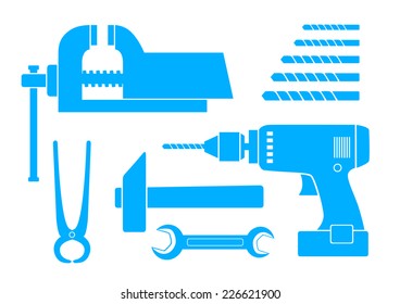 Blue tool icons on white background