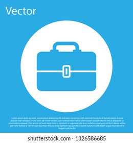 Blue Toolbox icon isolated on blue background. Tool box sign. White circle button. Flat design. Vector Illustration
