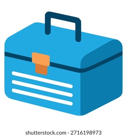 Caja de herramientas azul Icono isométrico Equipo de herramienta de trabajo Diseño de Plantilla de Ilustración vectorial de color plano