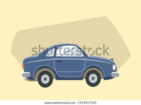 blue toon car on light yellow background.\
flat vector illustration.