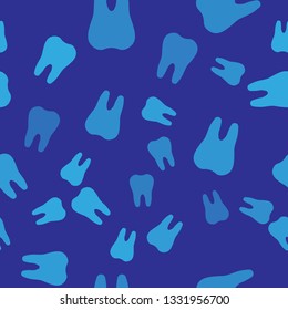 Blue Tooth icon isolated seamless pattern on blue background. Tooth symbol for dentistry clinic or dentist medical center and toothpaste package. Vector Illustration