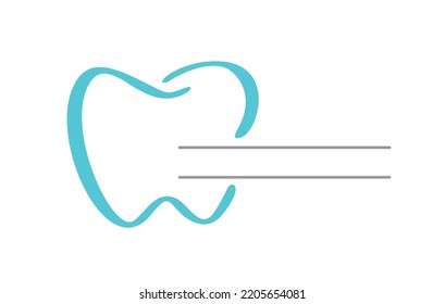 Blue tooth logo icon and two lines for text for dentist or stomatology dental care design template. Vector isolated black line contour tooth symbol for dental clinic or dentistry medical center