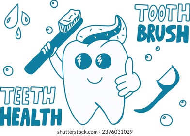 blue tooth with toothbrush isolated on white background, dentist set