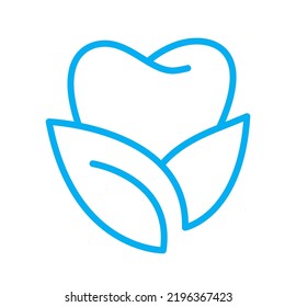 Blue tooth and two leaves monoline Logo icon. Vector Dentistry symbol. Medical sign. Dentalhealth Tooth. Clean White and healthy. Dental Medical care template.