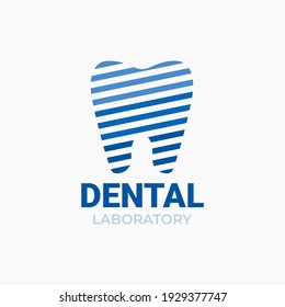Blue tooth vector logo for dental clinic. Dental laboratory logo isolated on white background.