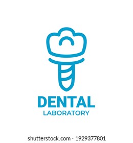 Blue tooth vector logo for dental clinic. Dental laboratory logo isolated on white background.