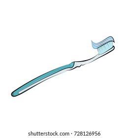 Blue toothbrush with toothpaste icon. Flat illustration of toothbrush with toothpaste vector icon isolated on white background eps10