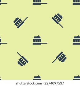 Blue Toothbrush with toothpaste icon isolated seamless pattern on yellow background.  Vector Illustration