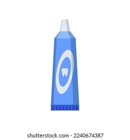 Blue toothpaste tube vector illustration. Cartoon drawing of dentist tool, teeth cleaning equipment isolated on white background. Oral or dental hygiene, medicine, care concept