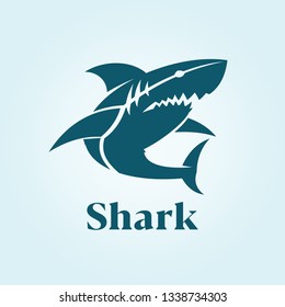 Blue toothy shark character silhouette. Vector icon of shark.