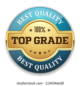 Blue top grade badge with gold border on white background