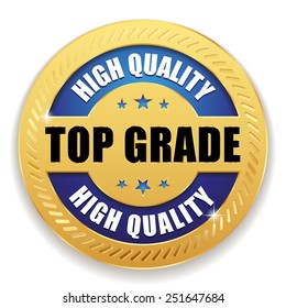 Blue top grade badge with gold border on white background