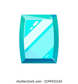 Blue Topaz Jewelry Stone Isolated Gemstone. Vector Square Gem, Aquamarine Or Sapphire, Emerald Cut