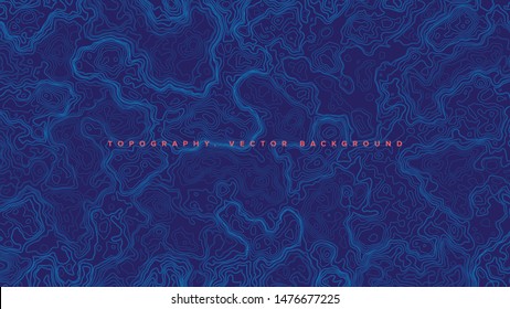 Blue Topographic Contour Map Vector Abstract Background. Render Wavy Lines Ultra Wallpaper. Conceptual Sci-Fi Marine Technology Futuristic Line Art Illustration