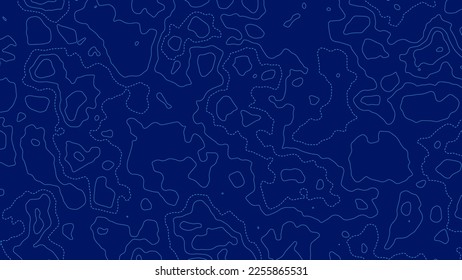 Blue topographic map background. Geographic abstract military patterns grid. The topo contour map with stylized height. Mountain trail terrain, terrain path. Vector illustration.