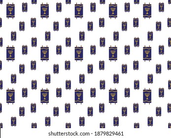 Blue Torah scroll with Gold menorah seamless pattern on White background
