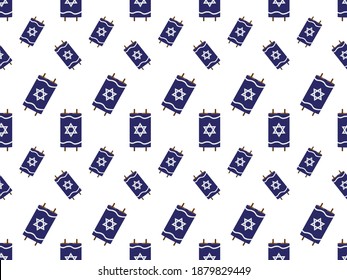 Blue Torah scroll with Gray star of David seamless pattern on White background