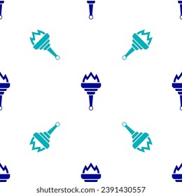 Blue Torch flame icon isolated seamless pattern on white background. Symbol fire hot, flame power, flaming and heat.  Vector
