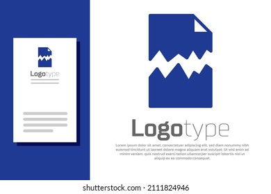 Blue Torn document icon isolated on white background. Logo design template element. Vector