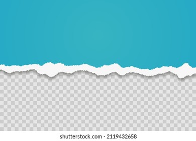 Blue torn paper edge template. Ripped horizontal strips with shadows. Border texture design. Vector illustration