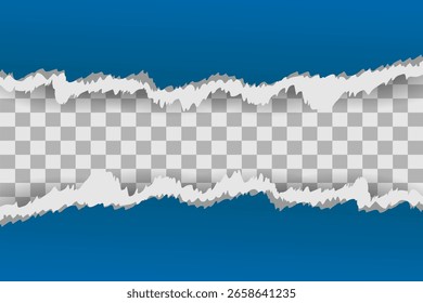 Blue torn paper with torn edges with shadow effect, vector illustration