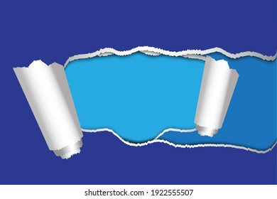 Blue torn paper. Torn horizontal paper on a light blue background. Stock image. EPS 10.