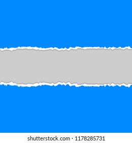 Blue torn paper on gray background with copy space. Vector illustration