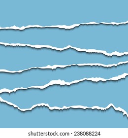 Blue torn paper pieces. Vector EPS10 illustration. Design elements - paper with ripped edges