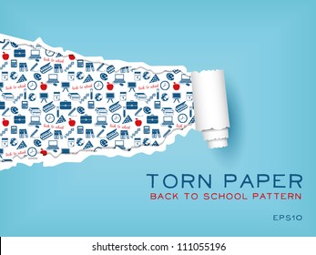 blue torn paper with school pattern