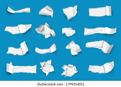 Blue torn paper set isolated on transparent background vector illustration