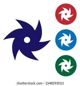 Blue Tornado icon isolated on white background. Cyclone, whirlwind, storm funnel, hurricane wind or twister weather icon. Set color icons in circle buttons. Vector Illustration