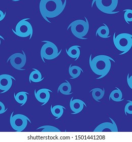 Blue Tornado icon isolated seamless pattern on blue background. Cyclone, whirlwind, storm funnel, hurricane wind or twister weather icon.  Vector Illustration