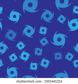 Blue Tornado icon isolated seamless pattern on blue background. Cyclone, whirlwind, storm funnel, hurricane wind or twister weather icon.  Vector Illustration