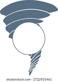 Blue tornado silhouette vector illustration. Swirling whirlwind or cyclone icon isolated on white background. Weather graphic for storm safety, meteorology apps, and natural disaster alerts.